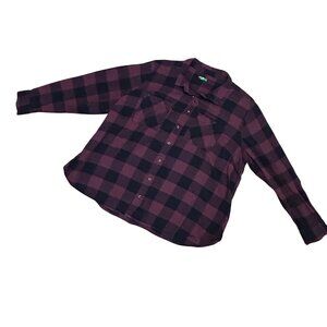 DIP Womens 2X Plaid Button-Up Shirt Organic Long Sleeve Casual Purple Black 1830